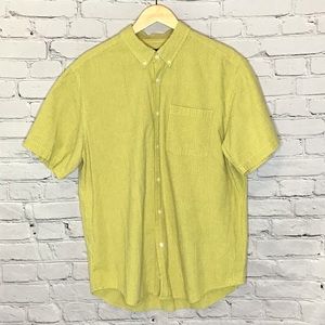 Eddie Bauer Yellow Plaid Seersucker Short Sleeve Button Down Shirt XL